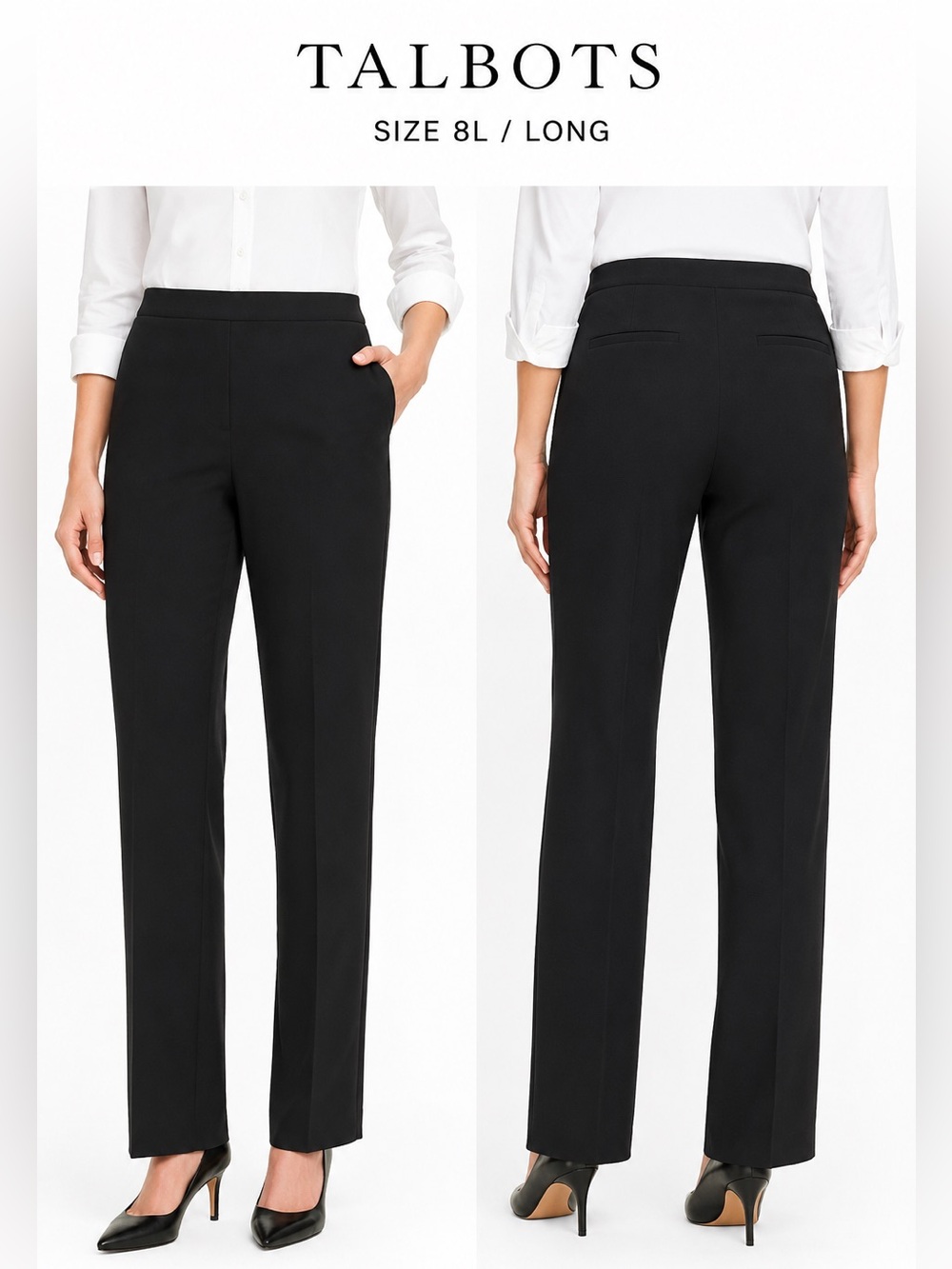 Talbots Women’s Black Dress Pants Size 8L Long Classic Straight Leg
